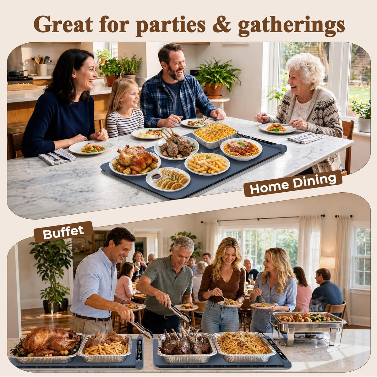 Warming Mat for Food, Electric Warming Tray with Heat-Resistant Pad-L Grey