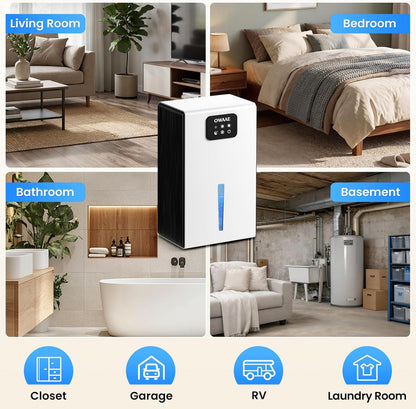 Dehumidifier, 1000 sq.ft Dehumidifiers for Home Bedroom Bathroom Basement with 95oz Water Tank, Sleep Mode, Auto Shut-Off 7 Colors LED Light, Grey