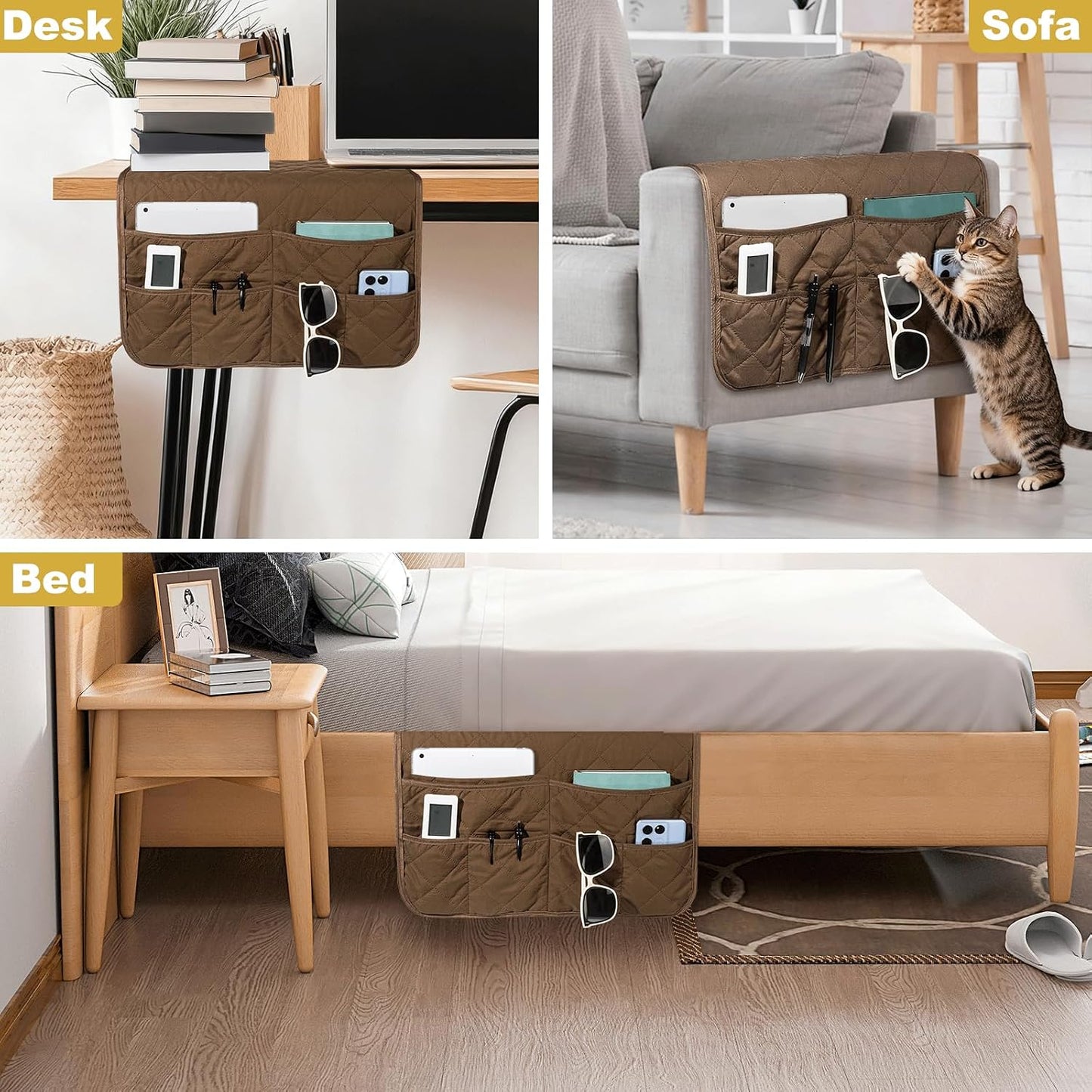 Remote Control Holder for Recliner, Armchair Caddy, Non Slip Sofa Armrest Organizer for Recliner Couch With 6 Pockets for TV Remote,Cell Phone,Magazine (Off-White)