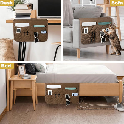 Remote Control Holder for Recliner, Armchair Caddy, Non Slip Sofa Armrest Organizer for Recliner Couch With 6 Pockets for TV Remote,Cell Phone,Magazine (Off-White)