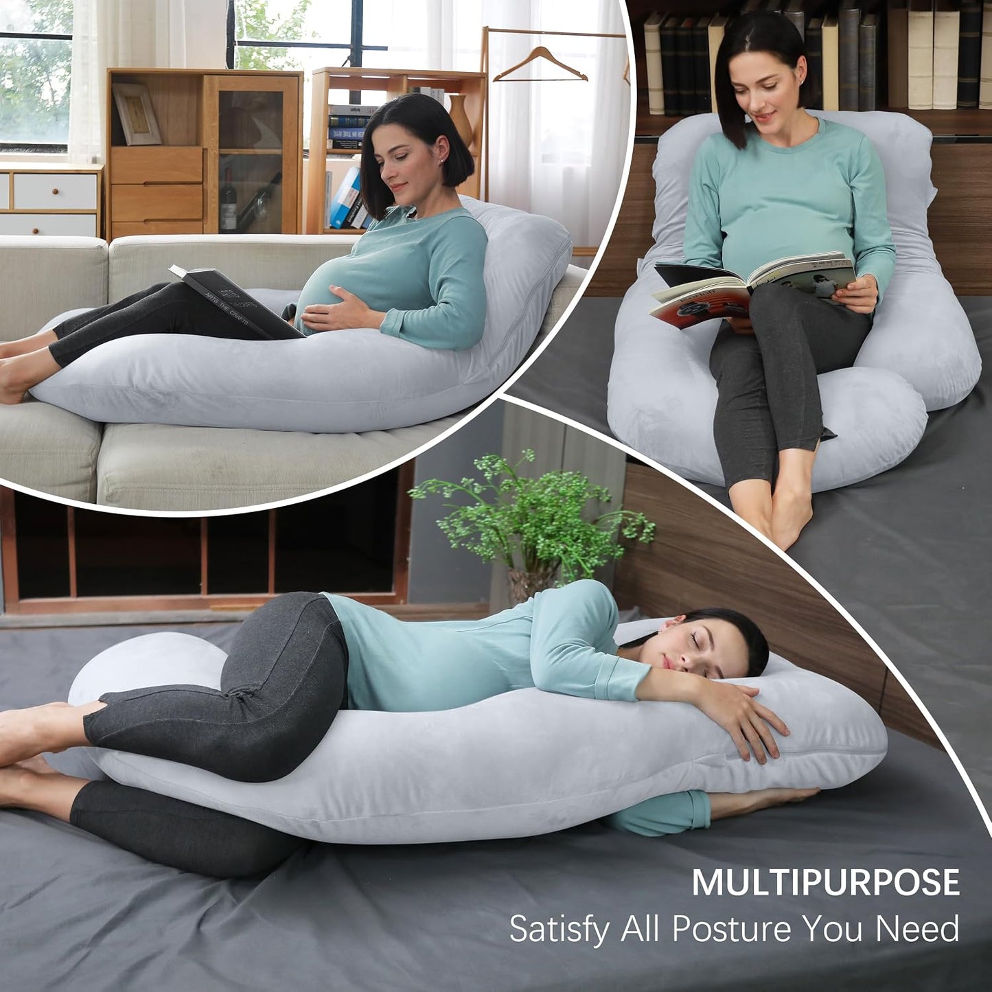 MOON PARK Pregnancy Pillows for Sleeping - 57 Inch U Shaped Full Body Maternity Pillow with Removable Cover - Support for Back, Legs, Belly, Hips - Pregnancy Pillow for Women - Grey