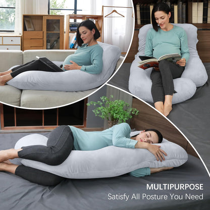 MOON PARK Pregnancy Pillows for Sleeping - 57 Inch U Shaped Full Body Maternity Pillow with Removable Cover - Support for Back, Legs, Belly, Hips - Pregnancy Pillow for Women - Grey