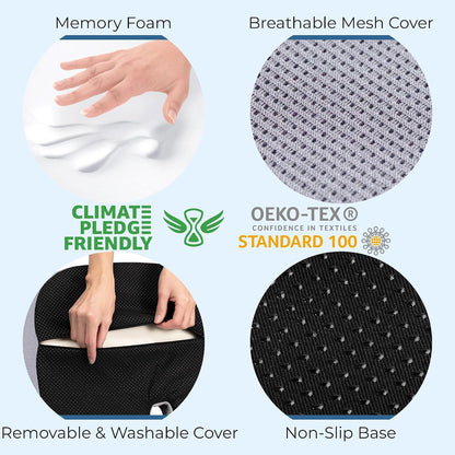 5 STARS UNITED Seat Cushion - Memory Foam Chair Cushion for Tailbone Pain Relief - Ergonomic Support for Coccyx, Sciatica & Butt - Office, Desk & Gaming Chair, Car Seat, Wheelchair, Airplane, Black