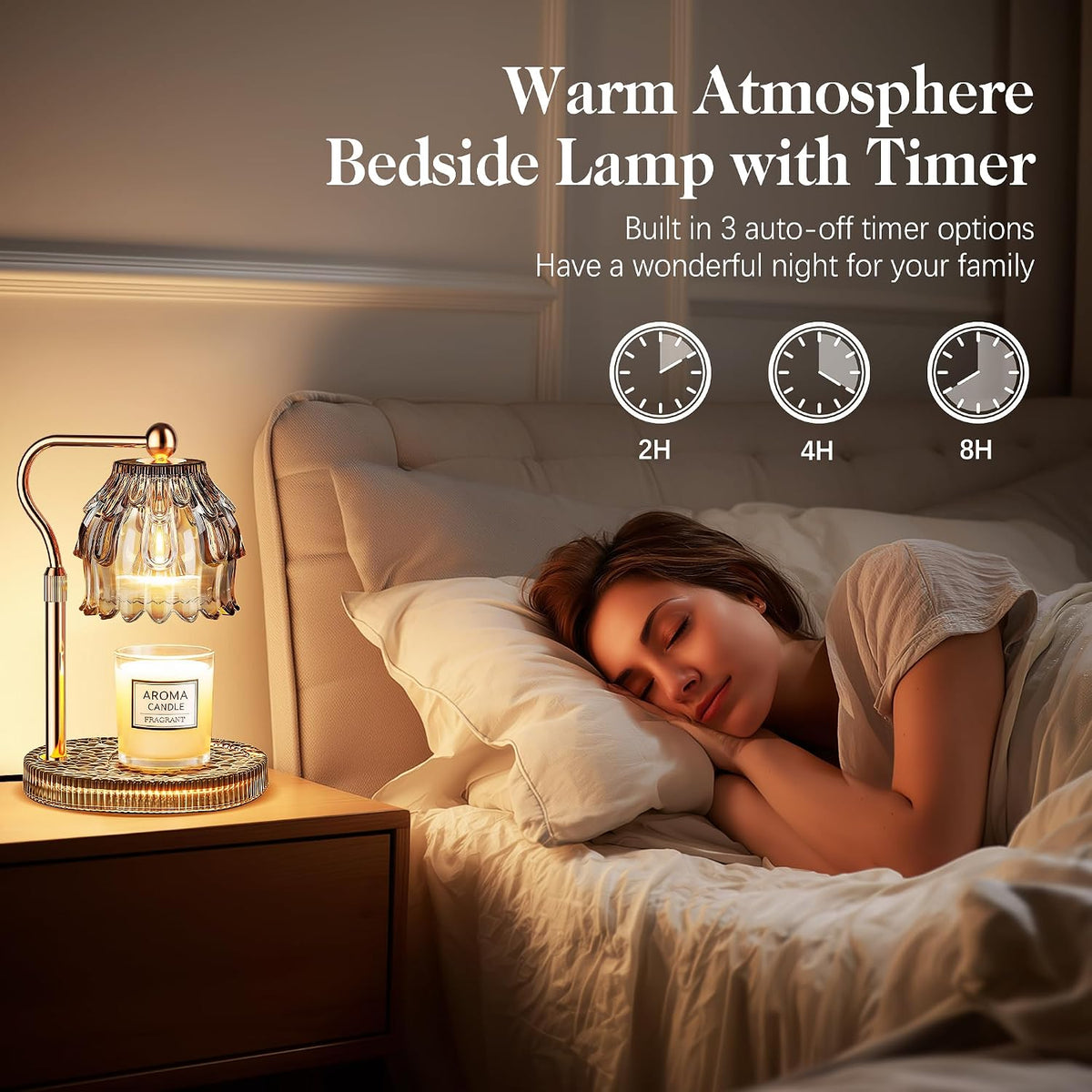 Candle Warmer Lamp with Timer Dimmer, Modern Wax Warmer for Scented Wax Jar Candle Warmer with 2 Bulbs, Adjustable Height Glass Lamp for Gifts for Women, Home Decor, Gold Amber