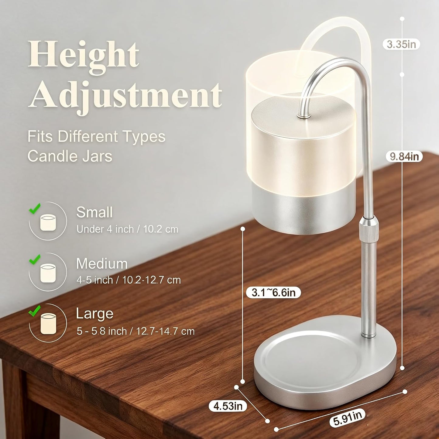 Dreamholder Electric Candle Warmer Lamp with Timer, Dimmable Candle Lamp with Adjustable Height, Wax Melter for Jar Candles Wood Base Floral Home Decor Gifts for Women Mom, Silver Glass