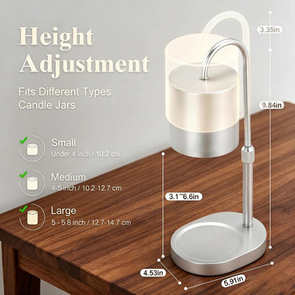 Dreamholder Electric Candle Warmer Lamp with Timer, Dimmable Candle Lamp with Adjustable Height, Wax Melter for Jar Candles Wood Base Floral Home Decor Gifts for Women Mom, Silver Glass