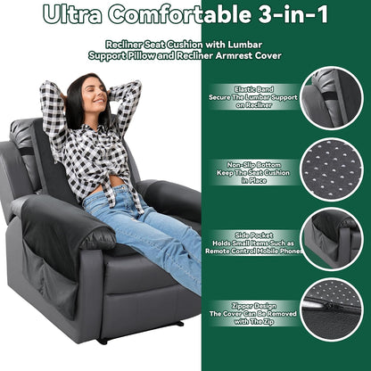 HOMBYS Recliner Chair Cushion for Elderly with Lumbar Support Pillow & Recliner Armrest Cover, 20"x20" Memory Foam Seat Cushion Non-Slip & Supportive, Machine Washable, Brown