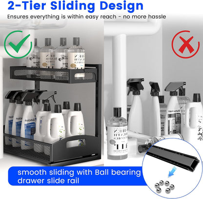 Petiza Under Sink Organizer Adjustable Height 2 Tier Bathroom Organizer Pull Out Cabinet Organer kitchen organizers and storage fridge organizers and storage,White,XL-1 Pack