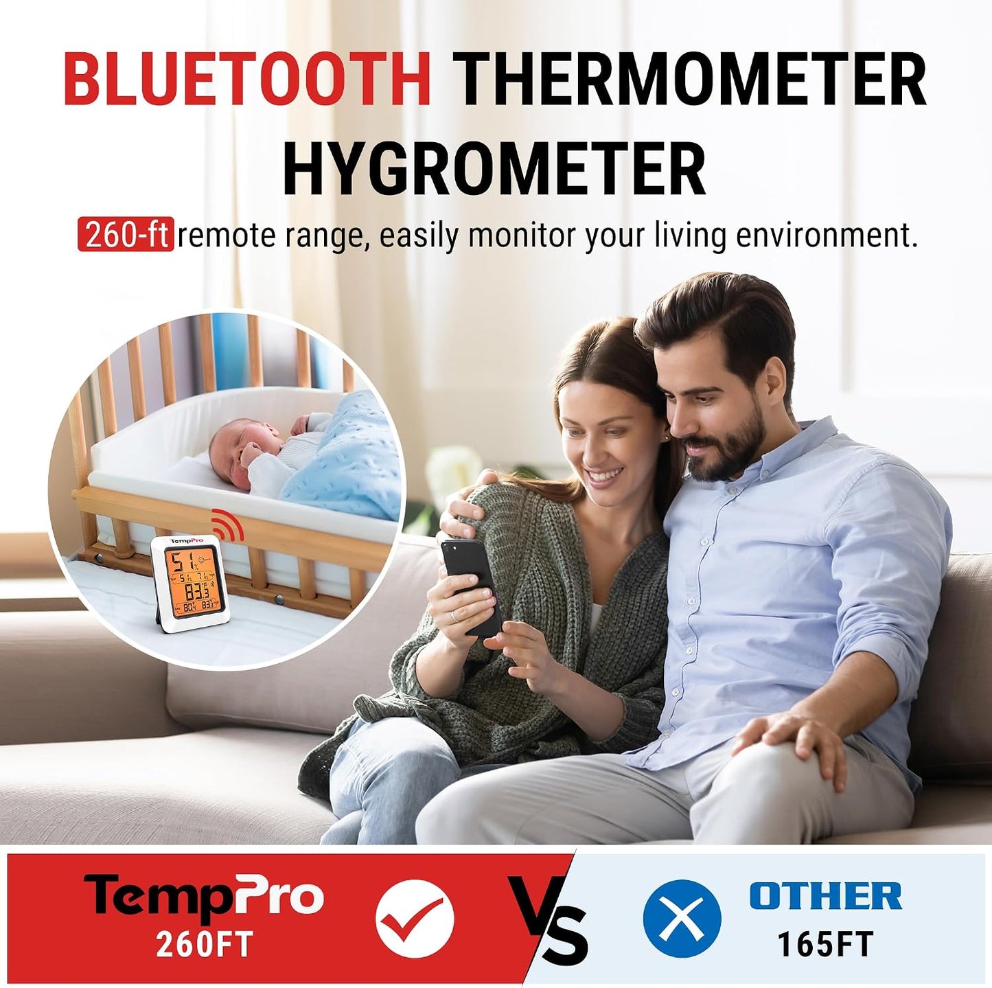 TempPro TP50 Digital Hygrometer Indoor Thermometer Room Thermometer | Humidity Meter Humidity Gauge with Temperature Humidity Monitor for House Office Celler Greenhouse RV (Previously ThermoPro)