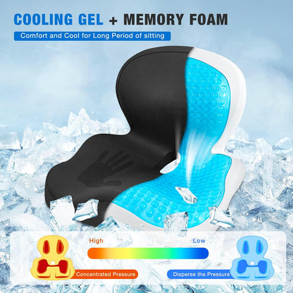 Seat Cushion with Back Support,Cooling Gel Lumbar Support Pillow for Office Chair,Ergonomic Office Chair Cushions for Sciatica and Tailbone Pain Relief,Memory Foam L-Shaped Seat Cushions for Work