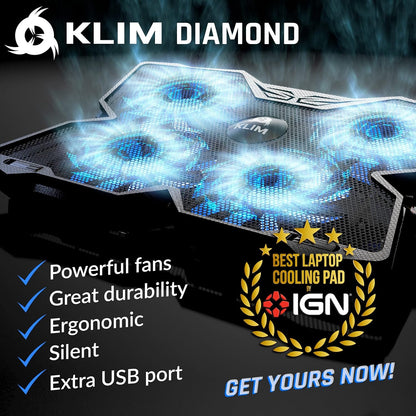 KLIM Wind Laptop Cooling Pad - More Than 500 000 Units Sold - New Version - The Most Powerful Rapid Action Cooling Fan - Laptop Stand with 4 Cooling Fans at 1200 RPM - USB Fan - PS5 PS4 - RGB