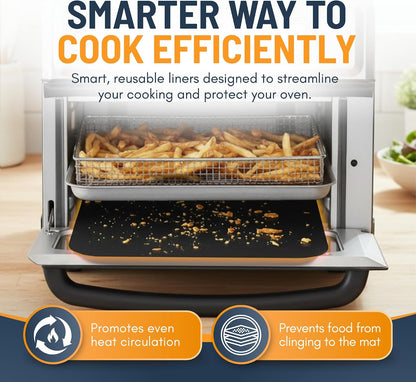 Toaster Oven Liners for Bottom of Oven (4 Pack) Reusable Non-Stick Heat Resistant Toaster Liners, Compatible with Breville, Cuisinart, Black & Decker, Dash, and More - Air Fryer Liners 12"x12" (Black)