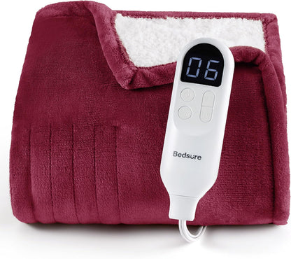 Bedsure Heated Blanket Throw Blanket with Preheat Function - Fast Heating Electric Blanket, Soft Flannel Throw with 6 Time Settings(Up to 10H), 6 Heating Settings, Gifts for Grandma (50"x60", Grey)