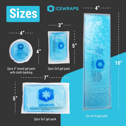 ICEWRAPS Reusable Ice Packs Compact in 4 Sizes, Soft Cooling Pack 7 Pack | Hot or Cold Use, Puncture Resistant, Flexible Ice Pack for Everyday Comfort, Multipurpose Gel Design, FSA-HSA Eligible