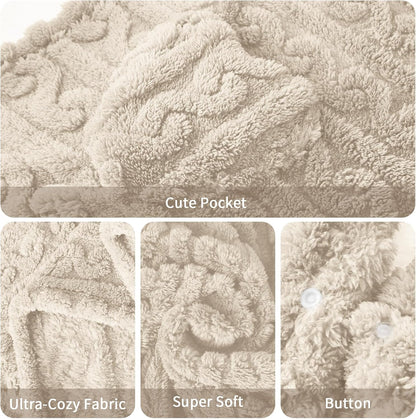 Wearable Blanket Sherpa Fleece Shawl Blanket with Pockets Blanket Poncho Cape for Adults, Cozy Shawl TV Throw Blankets