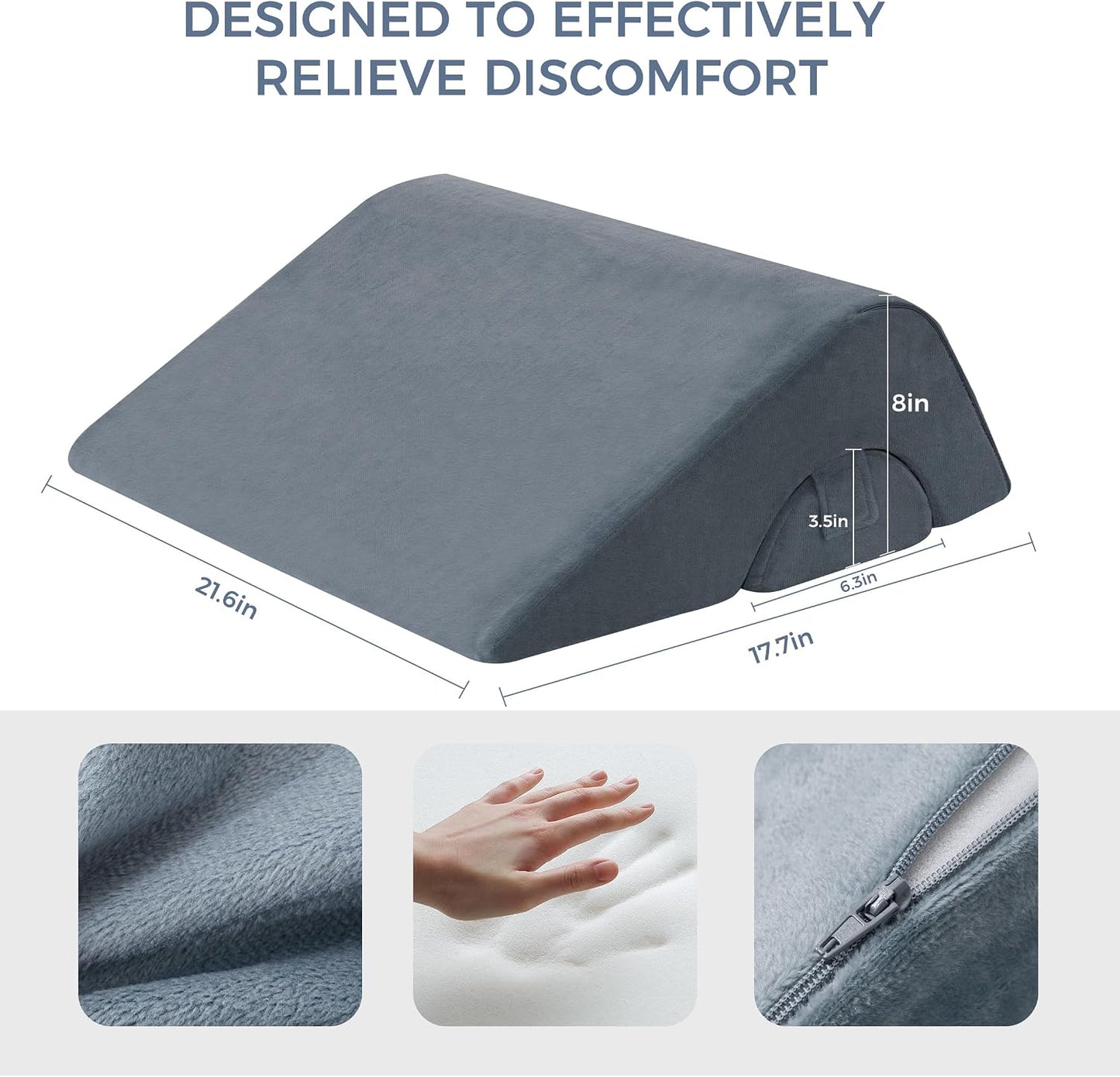 Ganondorf Knee Pillow for Back Sleeping, Premium Foam Wedge Pillow for Legs, Leg Elevation Pillow with Removable Washable Cover, Triangle Pillow for Knee, Hip & Back Support, Grey