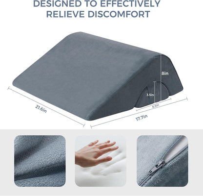 Ganondorf Knee Pillow for Back Sleeping, Premium Foam Wedge Pillow for Legs, Leg Elevation Pillow with Removable Washable Cover, Triangle Pillow for Knee, Hip & Back Support, Grey