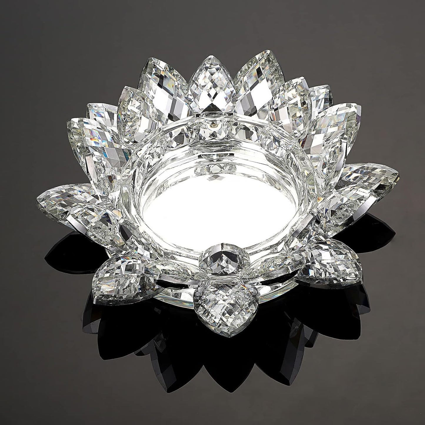 OwnMy Crystal Lotus Flower Candle Holder for Pillar Candles up to 3 Inch | Clear Lotus Flower Pillar Candle Holder Tea Light Holder, Glass Lotus Petal Votive Candle Stand for Wedding Party Home Decors