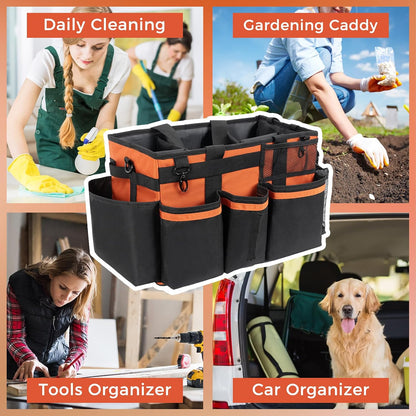 SCAVATA Wearable Cleaning Caddy, Cleaning Caddy Supplies Organizer with Handle & Shoulder Straps for Housekeepers, Under Sink & Car Cleaning Tool Organizers Bag with 4 Foldable Divider (NavyBlue)