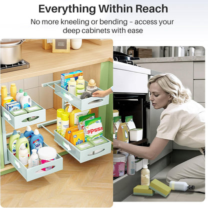 Under Sink Organizer, 2 Tier Pull out Cabinet Organizer Baskets with Mesh Sliding Drawers, Slide out Storage Shelf for Home, Kitchen, Bathroom, Pantry, Office Cabinet, Countertop(1 Pack)