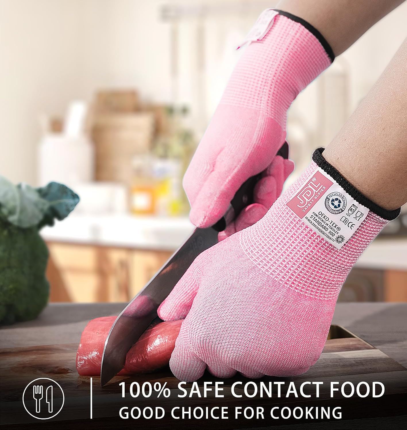 JDL Large Blue Cut Resistant Gloves with Touch Screen, Food Grade, ANSI A5, 3D Stretch Fit, Firm Grip, Suitable for Oyster Shucking, Meat Slicing, Kitchen Protection