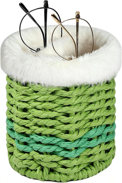 Paper Rope Plush Lined Eyelasses Holder Stand for Nightstand Desk
