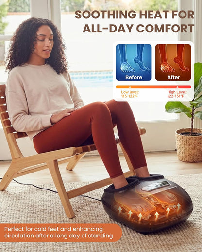 Shiatsu Foot Massager with Heat and Compression, Kneading, Rolling,Electric Feet Massager for Plantar Fasciitis, Neuropathy, Feet Heater, Foot Warmer for Women, Size Up to 14"