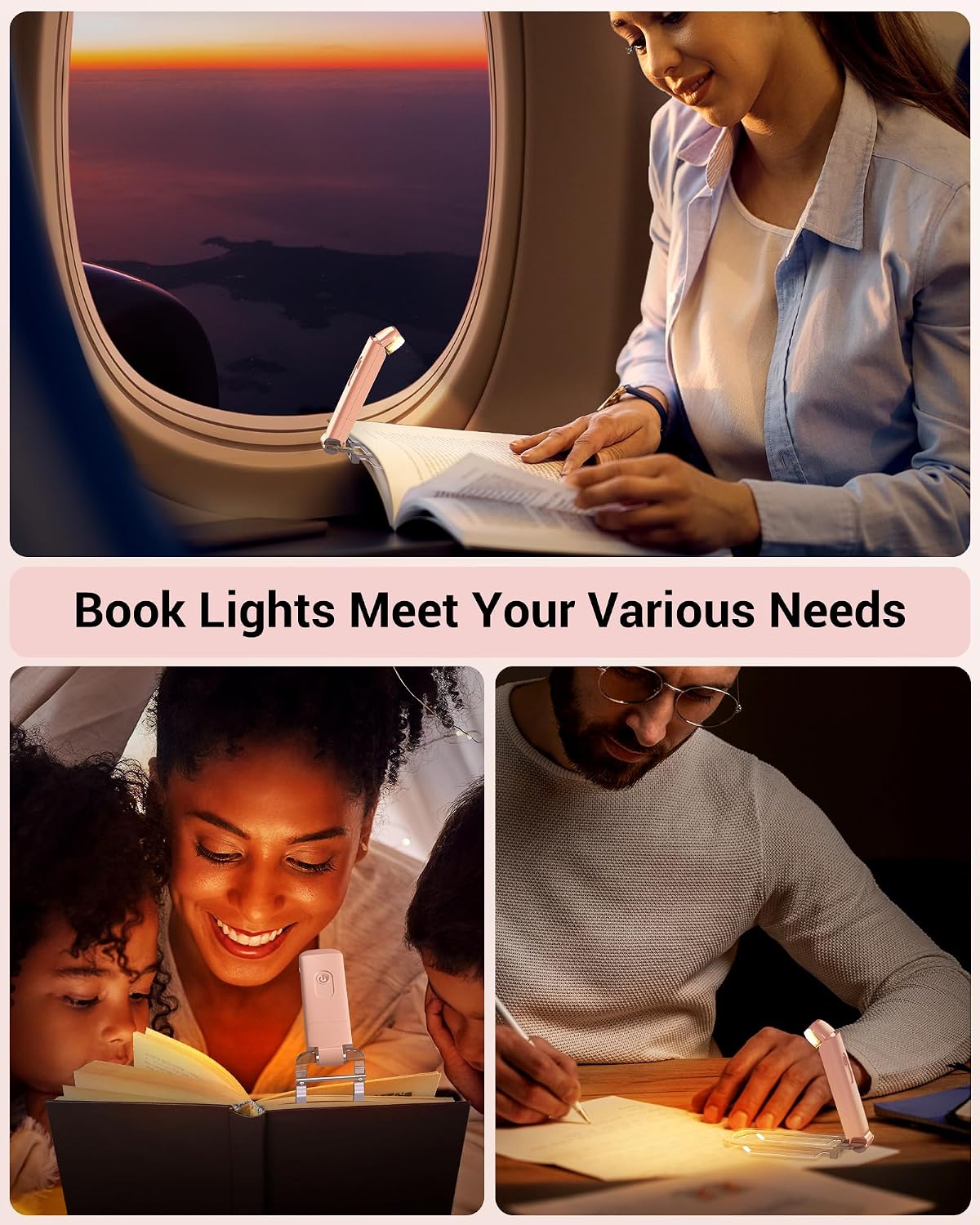 DEWENWILS USB Rechargeable Book Reading Light, LED Clip on Booklight Green | Blue Light Blocking, Amber & Warm White, Flexible Lighting Angle, Compact & Lightweight for Plane, Train, Car Traveling
