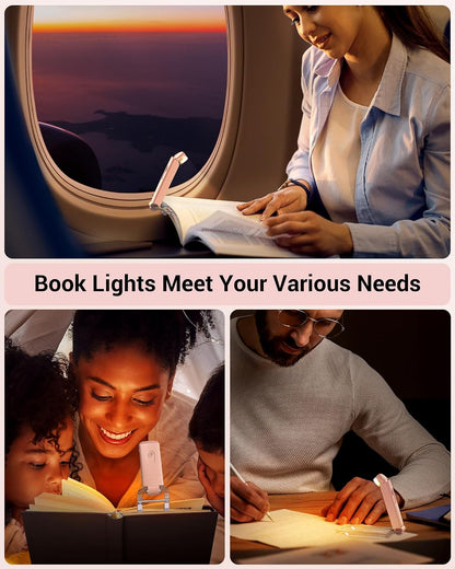 DEWENWILS USB Rechargeable Book Reading Light, LED Clip on Booklight Green | Blue Light Blocking, Amber & Warm White, Flexible Lighting Angle, Compact & Lightweight for Plane, Train, Car Traveling