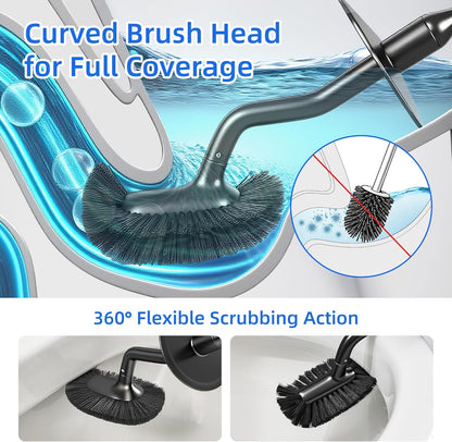 Toilet Brush and Holder Set with Pumice Stone Toilet Bowl Cleaner | Long-handle Scrubber with Ventilated Holder and Pumice Stone for Hard Water Stains, Limescale and Toilet Rings