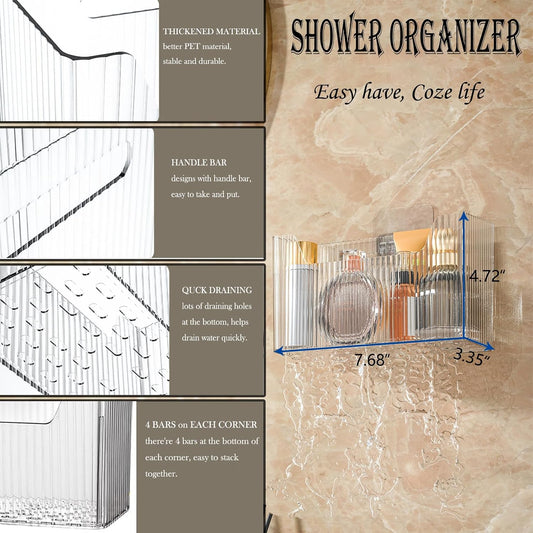 Lae Nuvole 2Pcs Storage Organizer Bins, Wall Shower Toothbrush Caddy, Clear | with Dividers & 4 Adhesive Pads, No Drill, Renter Friendly, BPA-Free PET, Fits Bathroom, Apartment, RVs, Cabinet/Pantry Door