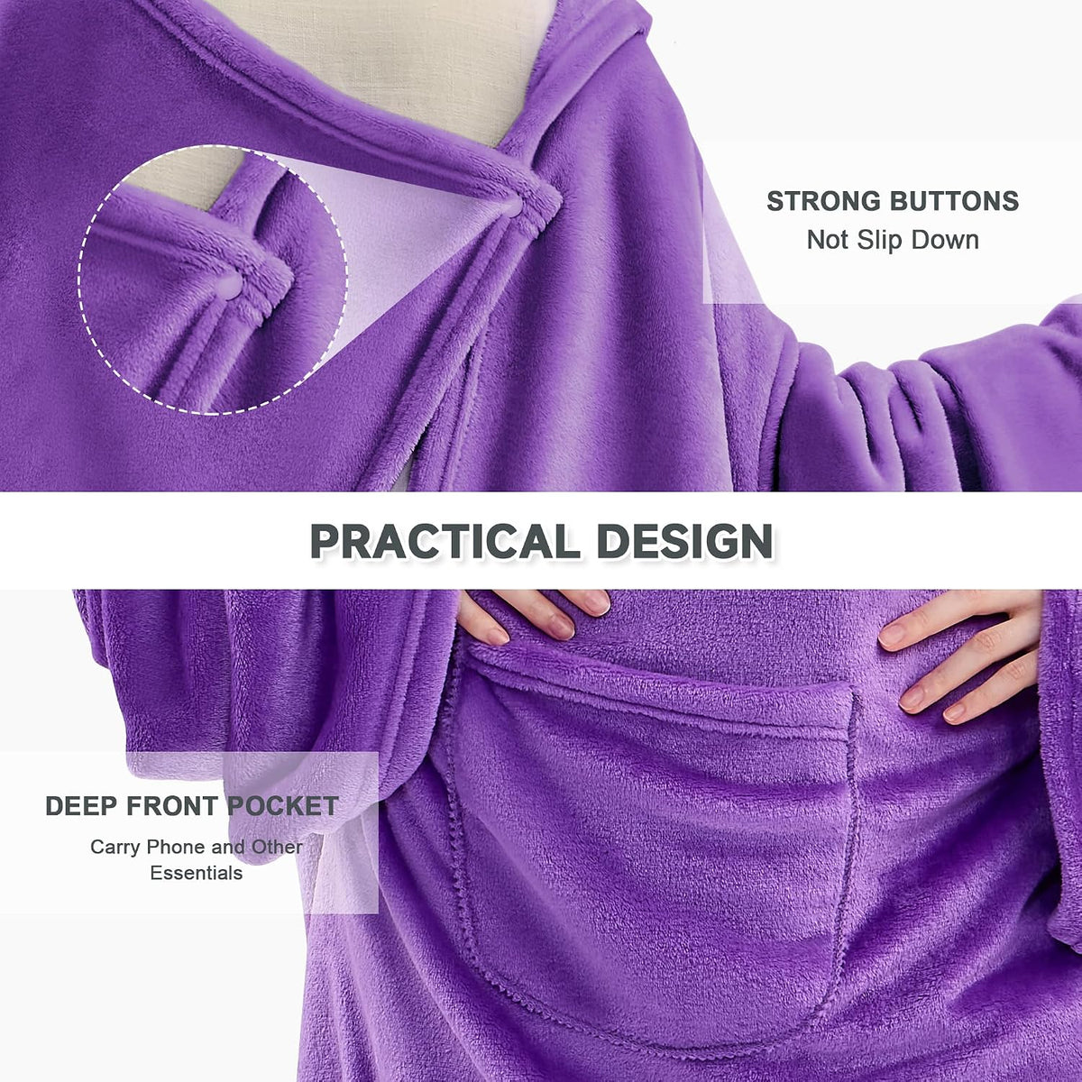 IFNOW Fleece Wearable Blanket with Sleeves, Oversized Snuggle Robe, Lilac