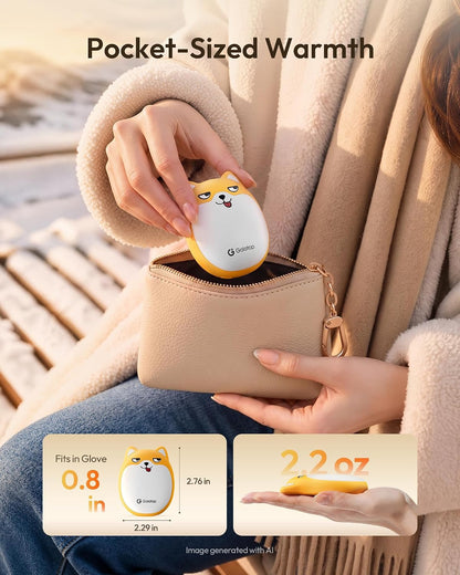 Gaiatop Rechargeable Hand Warmers 2 Pack, Cute Dog Magnetic Design | Ultra-Slim 0.77 in Fits Gloves and Pockets, 3 Heat Levels, 2.15 oz Each, Matte Ergonomic Grip, Reusable Winter Gift for Women