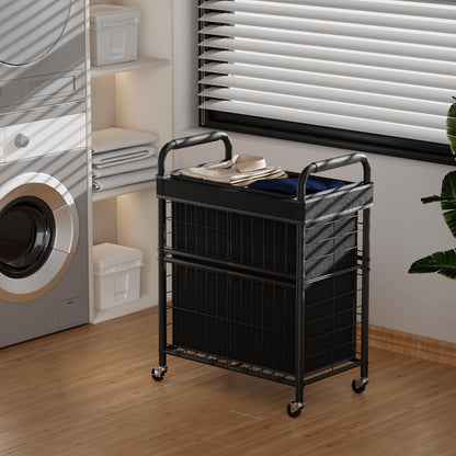 110L Rolling laundry Sorter Hamper Basket 2 Section with Wheels | Laundry Cart with Removable Bag, Clothes Organizer, Bedroom, Bathroom, Laundry Room, Dorm Use