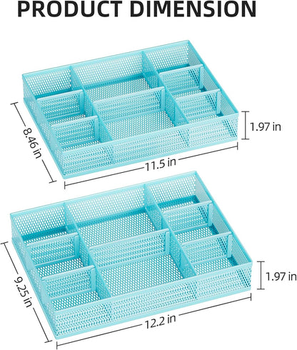 Marbrasse 2 Pack Desk Drawer Organizer, Mesh Drawer Organizer Tray with 8 Adjustable Compartments, Desk Organizers and Accessories, 5 Dividers Drawer for Office Supplies, Makeup & Vanity (Black)