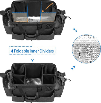 LoDrid Wearable Cleaning Caddy Bag with 4 Foldable Dividers, Black | Cleaning Supply Organizer with Shoulder Strap and Side Handles for Cleaners & Housekeepers