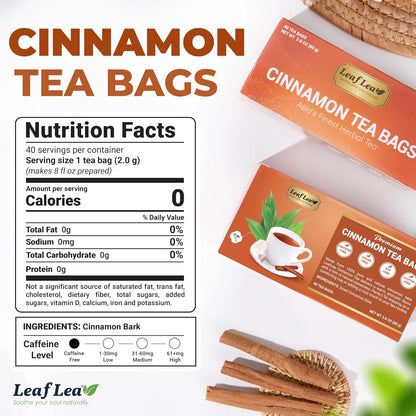 LeafLea 40 Turmeric Ginger Cinnamon Tea Bags, 100% Natural Ingredients Herbal Tea, Turmeric Ginger Herbal Blend for Wellness, Vegan, No Sugar, Caffeine-Free, Individually Wrapped for Freshness