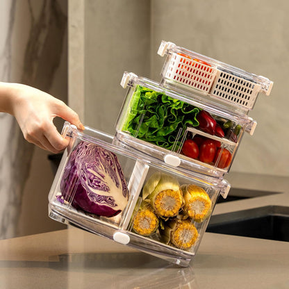 Felli Duo Fresh Produce Saver for Fridge, Fruit Vegetable Container with Vent & Drainage in Bottom for Wash, Colander Strainer Storage Bin for Refrigerator, Berry Lettuce Keeper