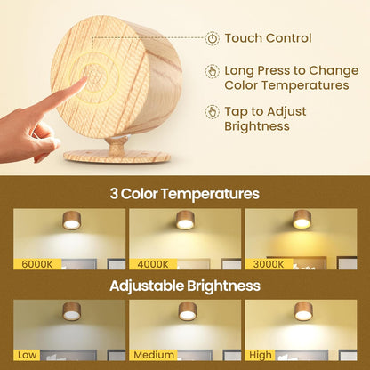 Wall Mounted Lamp, Battery Operated Wall Lights, Wood
