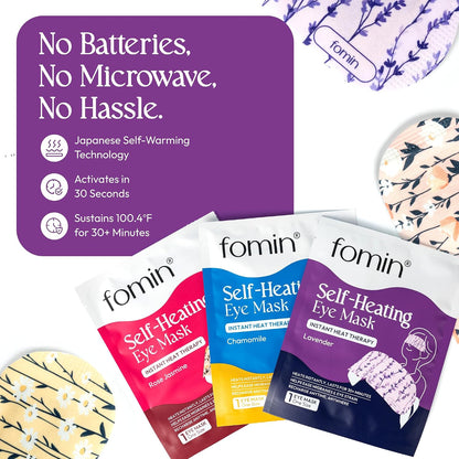 Fomin Steam Eye Mask - 20 Pack - Variety Pack - Self Heating Warm Compress for Dry Eyes, Puffy Eyes & Dark Circles, Disposable Sleep Mask for Home, Spa, Travel Essentials & Relaxation Gifts for Women