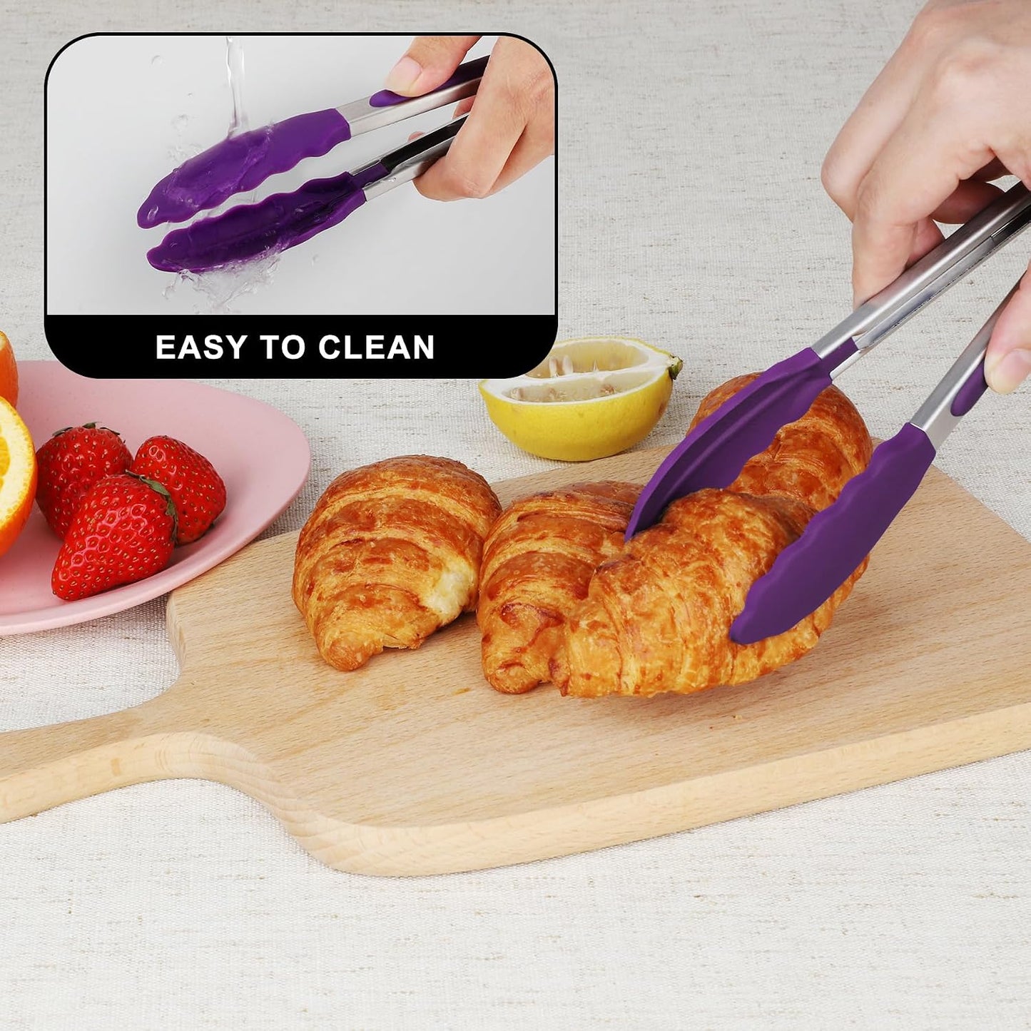 Hotec Mini Silicone Kitchen Tongs for Cooking - 7-Inch Small Serving Tongs with Silicone Tips, Set of 3 (Black,Grey,Light Blue)