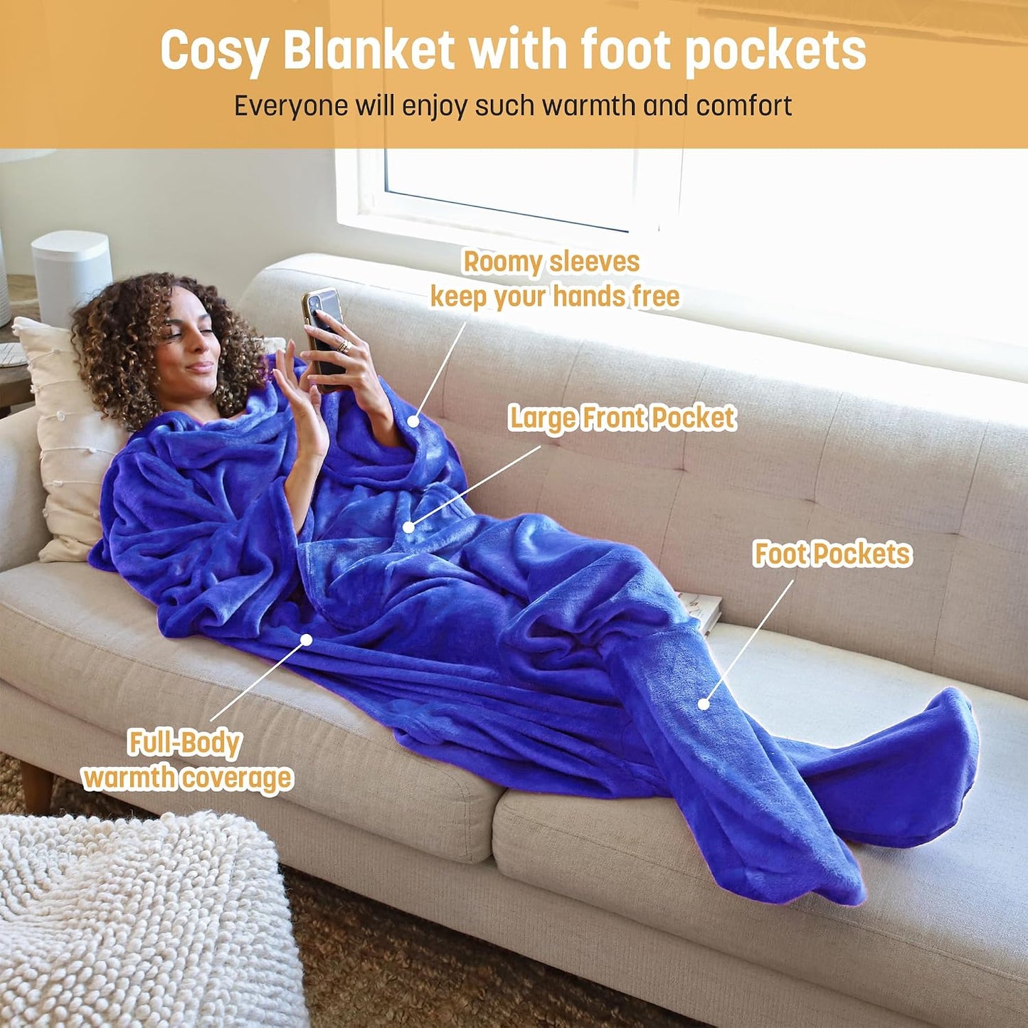 Catalonia Wearable Blanket with Sleeves & Foot Pocket for Adults | Soft Fleece Throw Wrap with Hands-Free Comfort, Perfect for Reading, TV Time & Relaxing, Christmas Gift for Women & Men