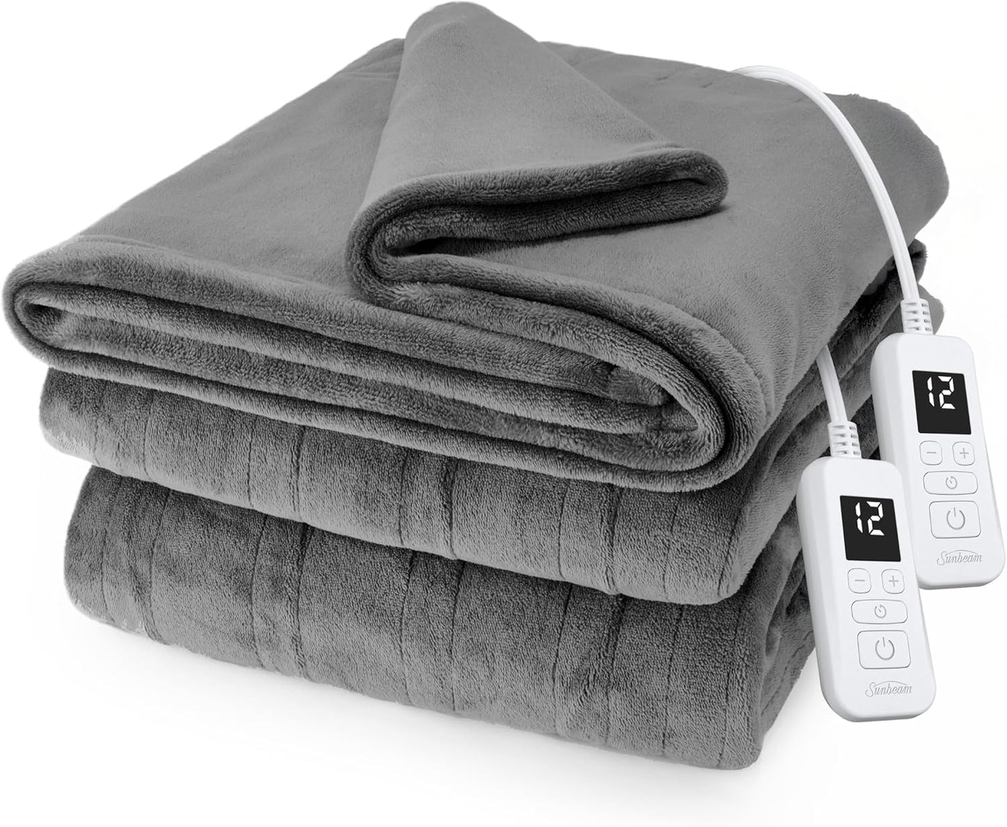Sunbeam Royal Posh Dove Grey Heated Personal Throw / Blanket, Cozy-Warm, Adjustable Heat Settings