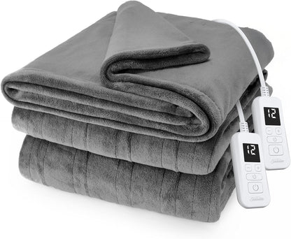 Sunbeam Royal Posh Dove Grey Heated Personal Throw / Blanket, Cozy-Warm, Adjustable Heat Settings