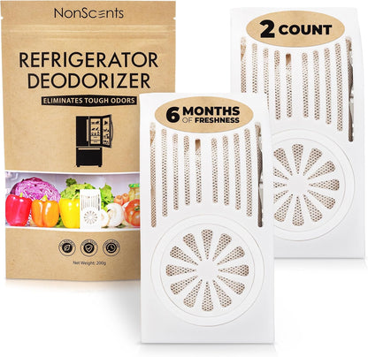 Nonscents Refrigerator Deodorizer - Odor Eliminator - 1 Count | Outshines Baking Soda & Deodorizer with Activate Charcoal, Unscented and Long-lasting Freshen Refrigerator