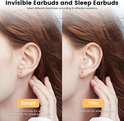 Invisible Mini Sleep Earbuds Wireless Bluetooth, 2-in-1 Dual Design for Side Sleepers, Ultra-Low Profile Soft Ear Tips for Small Ears, Noise Blocking Sleep Headphones with Portable Charging Case