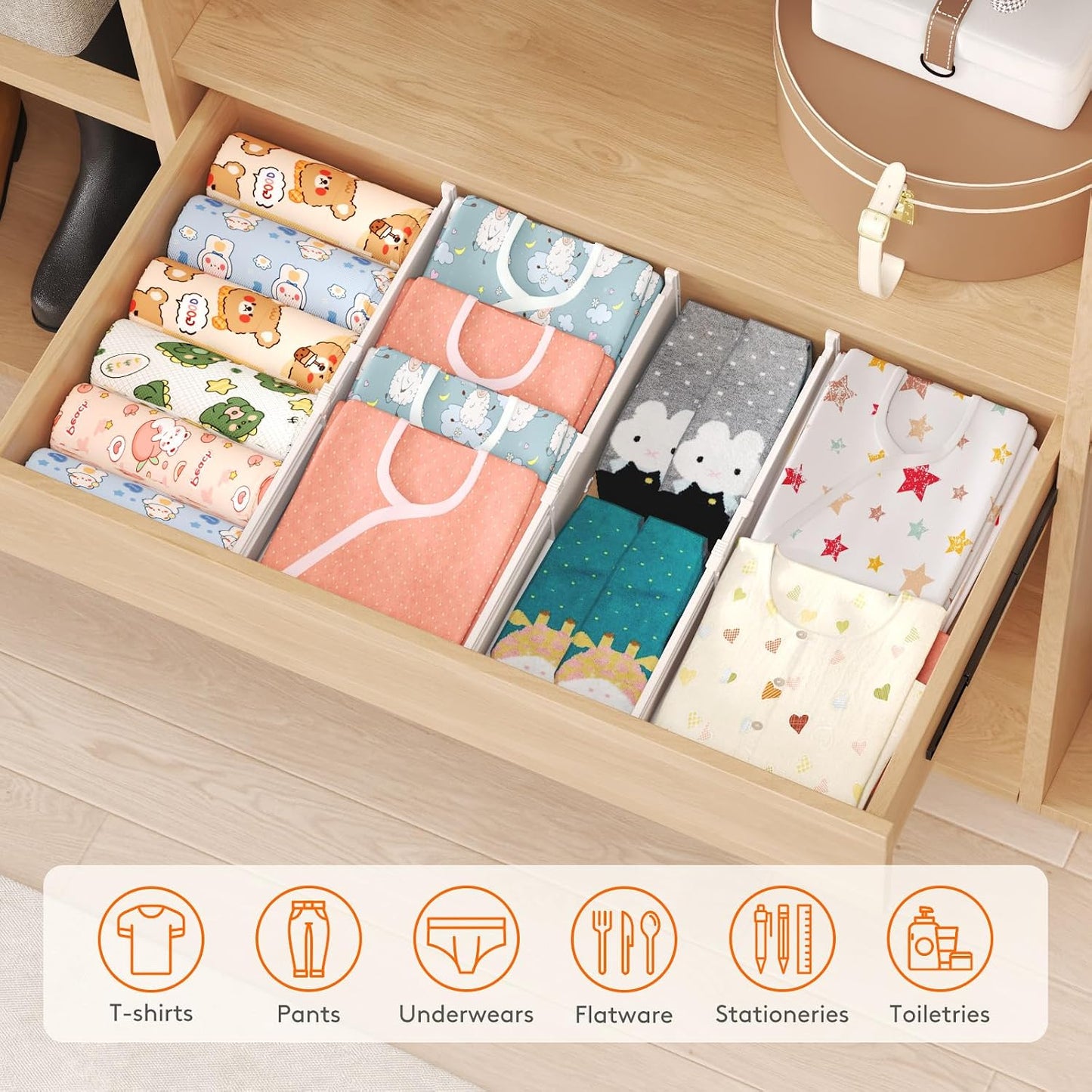 Lifewit 9 Pack 4" High Drawer Dividers, Adjustable Drawer Organizer Clothes | 10.5"-16.5" Expandable White Plastic Separators for Dresser, Kitchen, Cabinet, Nursery, Office, Socks & Underwear Storage