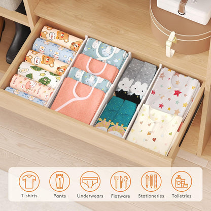Lifewit 9 Pack 4" High Drawer Dividers, Adjustable Drawer Organizer Clothes | 10.5"-16.5" Expandable White Plastic Separators for Dresser, Kitchen, Cabinet, Nursery, Office, Socks & Underwear Storage