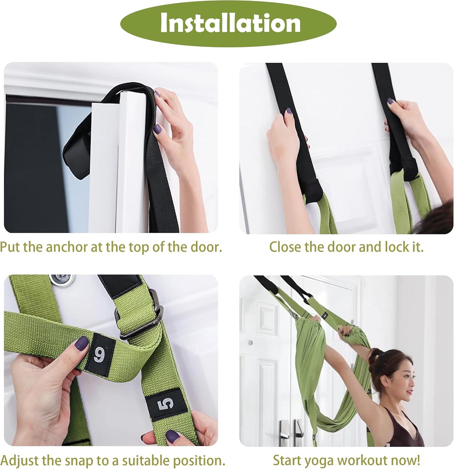 Waist Back Leg Stretch Strap Yoga Fitness Stretcher Back Bend Assist Trainer Waist Flexibility Equipment Over Door Yyoga Sstrap for Pilates, Dancing, Gymnastics Training Belt with Door Anchor