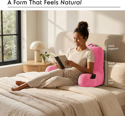 Nestl Reading Pillow with Shredded Memory Foam, Designed for Sitting Up in Bed and Couch, Back and Arms Adjustable Support for Adult & Teens Backrest Pillows for Reading, with Washable Cover Dark Grey